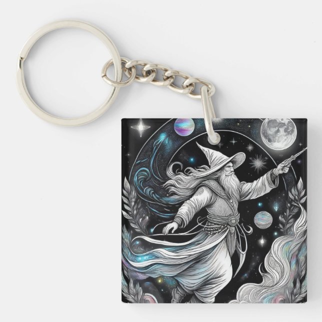 Mythical wizard creating magic key ring (Front)