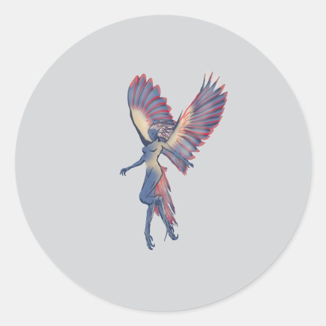 Mythological beast flying Harpy Classic Round Sticker (Front)