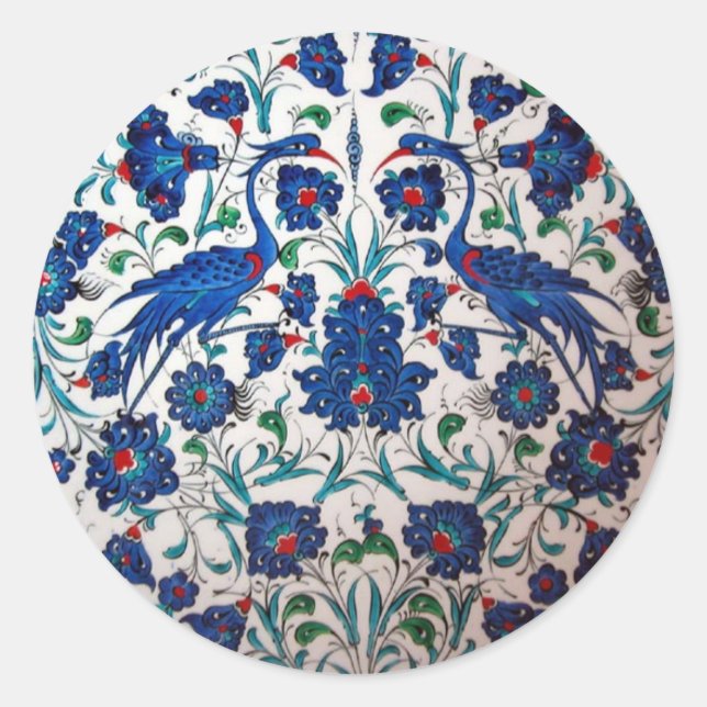 Mythological Bennu Bird Design Tile Art Classic Round Sticker (Front)