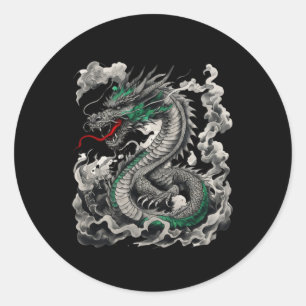 Mythological Dragon Tattoo Design With Black Classic Round Sticker