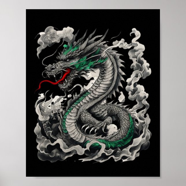 Mythological Dragon Tattoo Design With Black  Poster (Front)