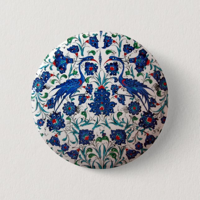 Mythological Heron Bird Design Tile Art 6 Cm Round Badge (Front)