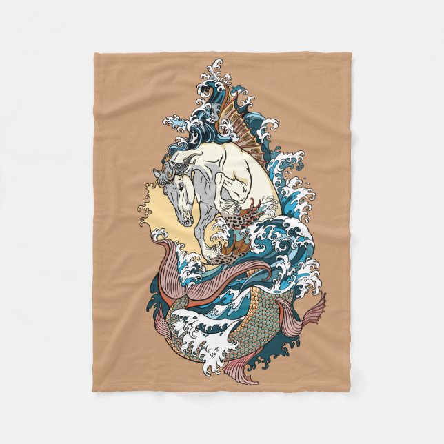 mythological sea horse fleece blanket (Front)