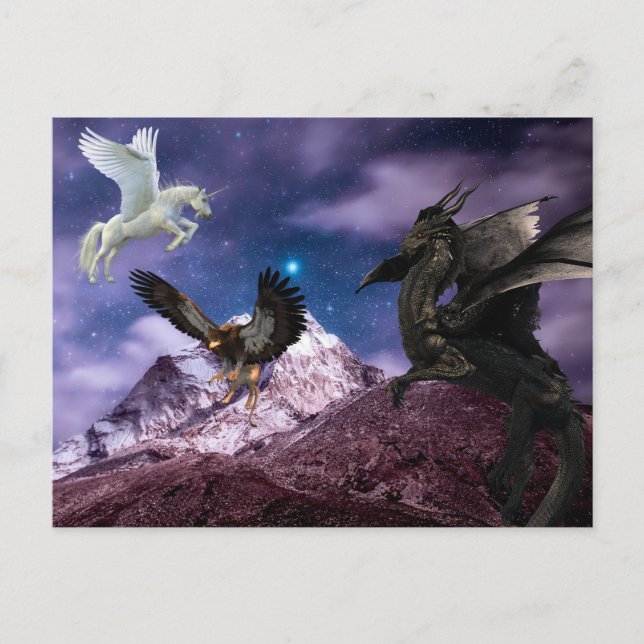 Mythology Dragon Griffin Unicorn Pegasus Postcard (Front)