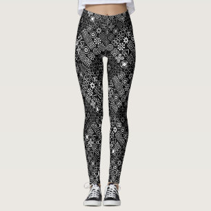 MZT01.Doodle Tiles with grey tones.b Black BG Leggings