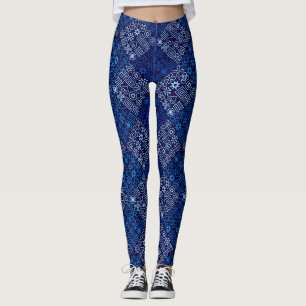 MZT02.Doodle Tiles with blue tones.b DBlue BG Leggings