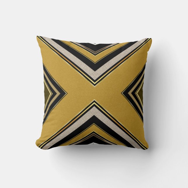n2 Geometry Art Deco Black Gold Cushion Pillow (Front)