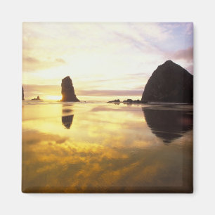 N.A., USA, Oregon, Cannon Beach Sunset with Magnet