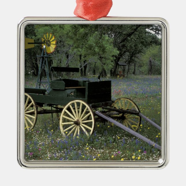 N.A., USA, Texas, Devine, Old wagon and Metal Tree Decoration (Front)