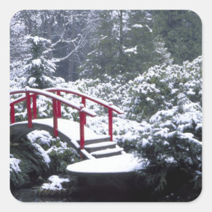 N.A., USA, Washington, Seattle. Moon bridge in Square Sticker