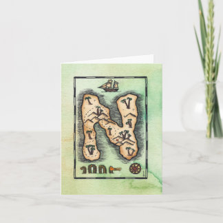 "N" Alphabet Treasure Island Greeting Card