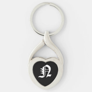 "N" Black Heart Keychain