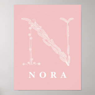 N Botanical Floral Monogram Custom Nursery Poster