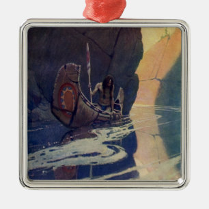 N. C. Wyeth Indian Canoe Paddling Illustration Art Metal Ornament