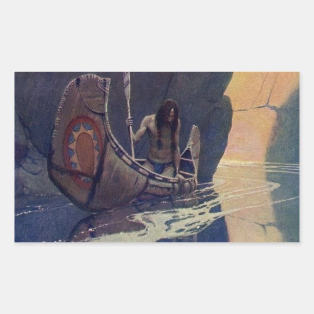 N. C. Wyeth Indian Canoe Paddling Illustration Art Rectangular Sticker (Front)