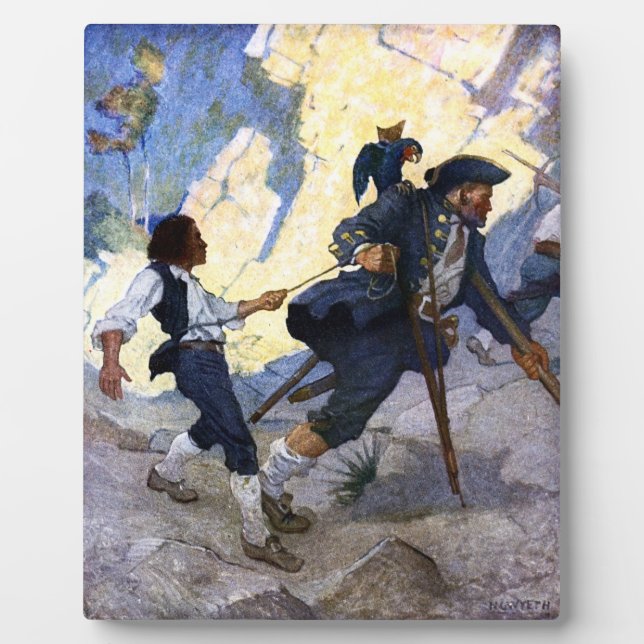 N. C. Wyeth Long John Silver and his Parrot Poster Plaque (Front)
