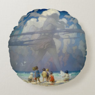 N.C. Wyeth The Giant 1923 Vintage Illustration Round Cushion