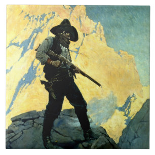 N C Wyeth Western Painting “Last Stand” Ceramic Tile