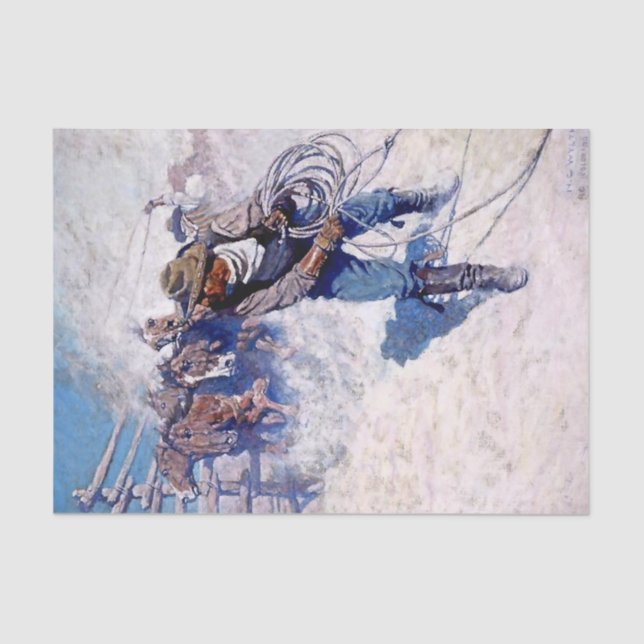 N C Wyeth Western Painting “Roping Wild Horses” Tissue Paper (Front)