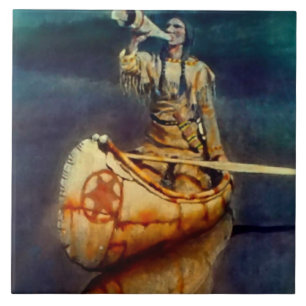 N C Wyeth Western Painting “The Moose Call” Ceramic Tile