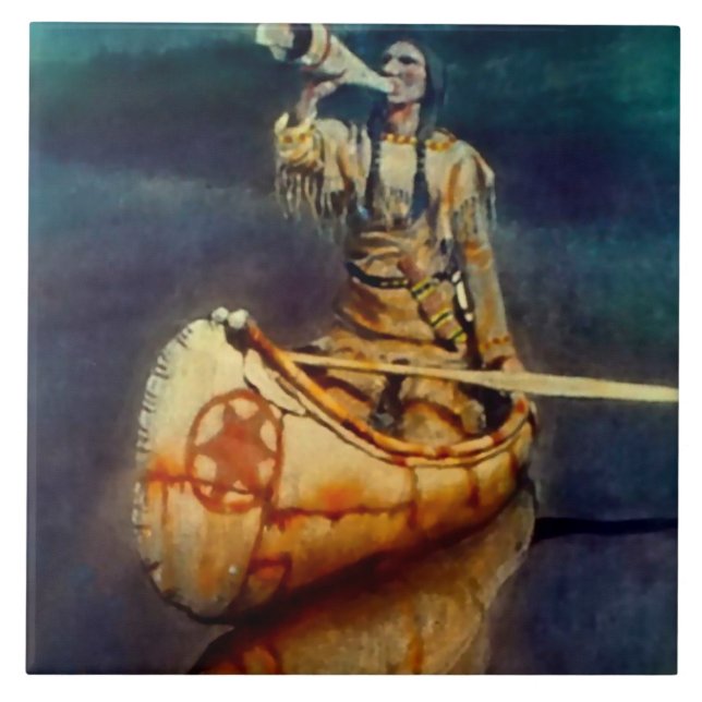 N C Wyeth Western Painting “The Moose Call” Ceramic Tile (Front)