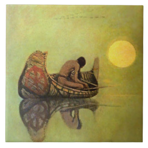N C Wyeth Western Painting “The Silent Fisherman” Ceramic Tile