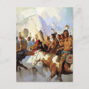 N C Wyeth Western Painting “The War Party” Postcard