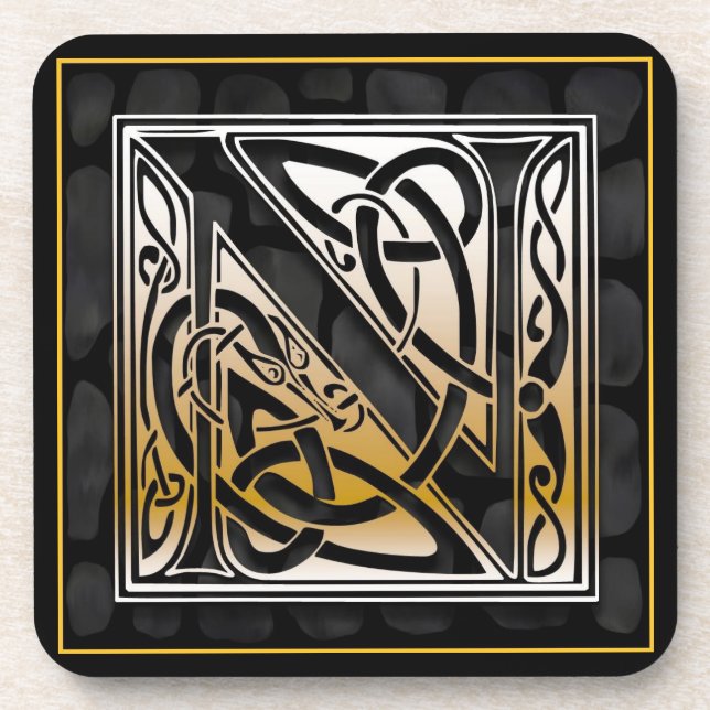‘N’ Celtic Black Stone Monogram Coasters (Front)