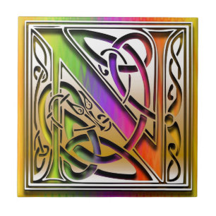 N Celtic Rainbow Custom Monogram Tile