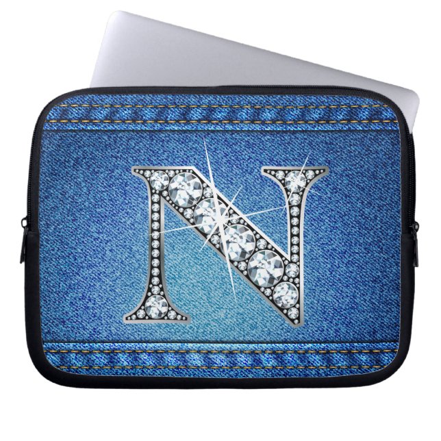N Faux "Diamond" Denim Stitching Electronics Bag (Front)