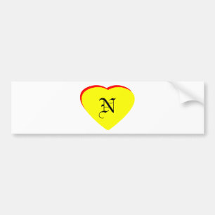 "N" Heart Yellow Red Wedding Invitation The MUSEUM Bumper Sticker