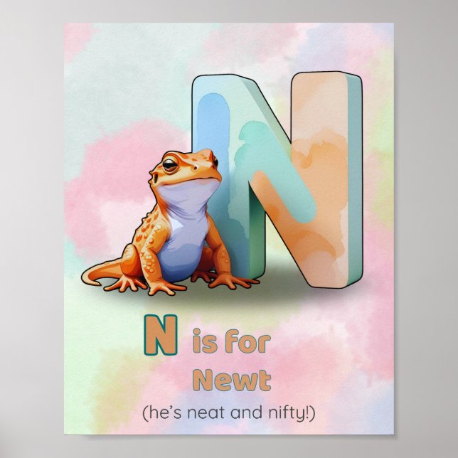 N is for Newt – Animal Letter Wall Art (Front)