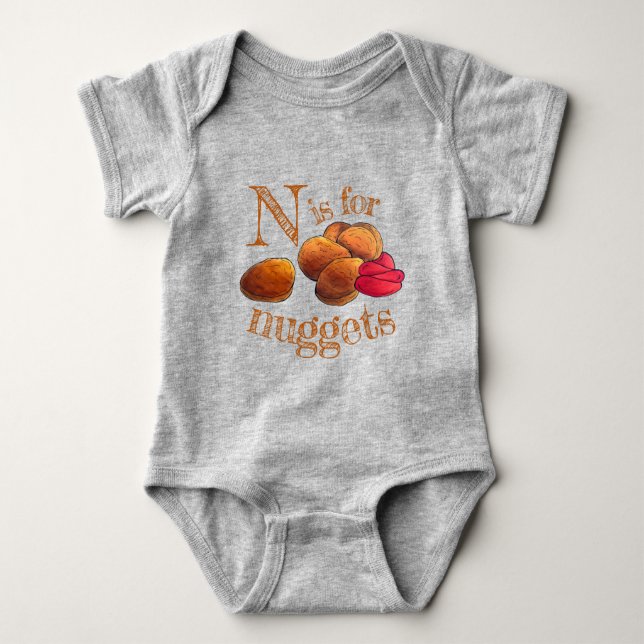 N is for NUGGETS Chicken Junk Food w/ Ketchup Baby Bodysuit (Front)