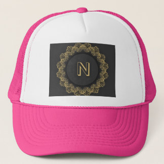 N Letter Initial Monogram Circle Hot Pink Colour Trucker Hat