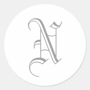 N Letter Monogram Sticker Grey Old English