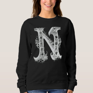 N Monogram Alphabet Lettering Hand Drawn Gothic Wi Sweatshirt