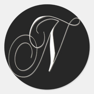 N monogram - elegant black and white classic round sticker
