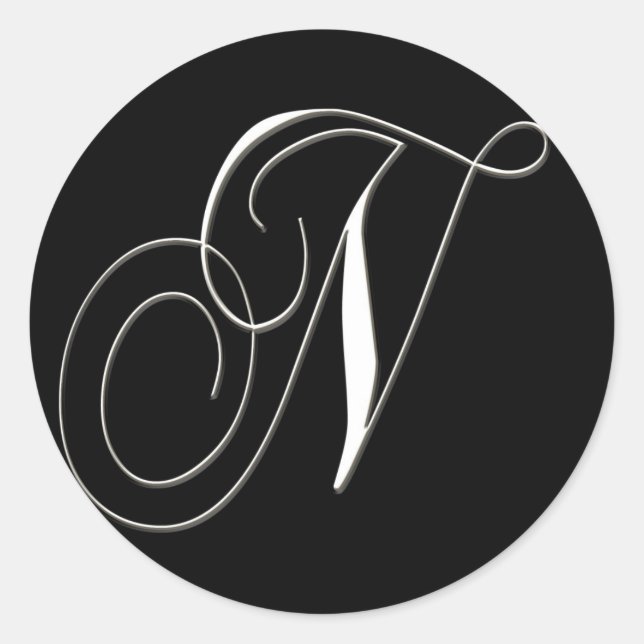 N monogram - elegant black and white classic round sticker (Front)