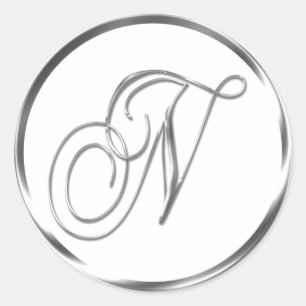 N Monogram Faux Silver Envelope Or Favour Seal
