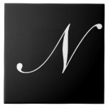 N Monogram Initial White on Black Ceramic Tile<br><div class="desc">Classic White Letter Monogram on Black Background,  N.</div>