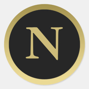 N :: Monogram N Elegant Gold and Black Sticker