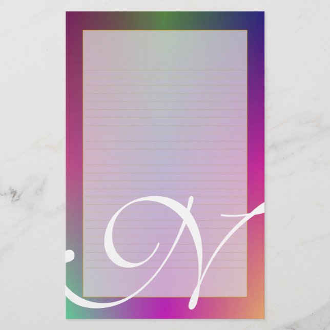 N Monogram "Purple Metallic" Fine Lined Stationery (Front)