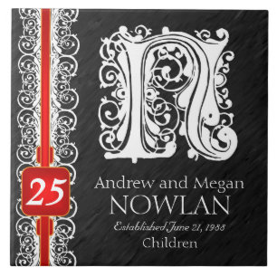 N Monogram "White Lace on Black" Anniversary Tile