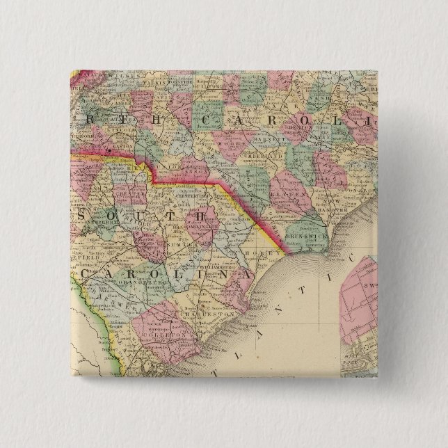 N & S Carolina Map by Mitchell 15 Cm Square Badge (Front)