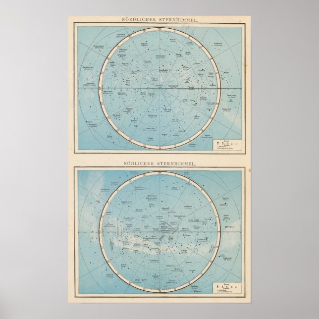 N, S Sternhimmel Celestial Atlas Map Poster (Front)