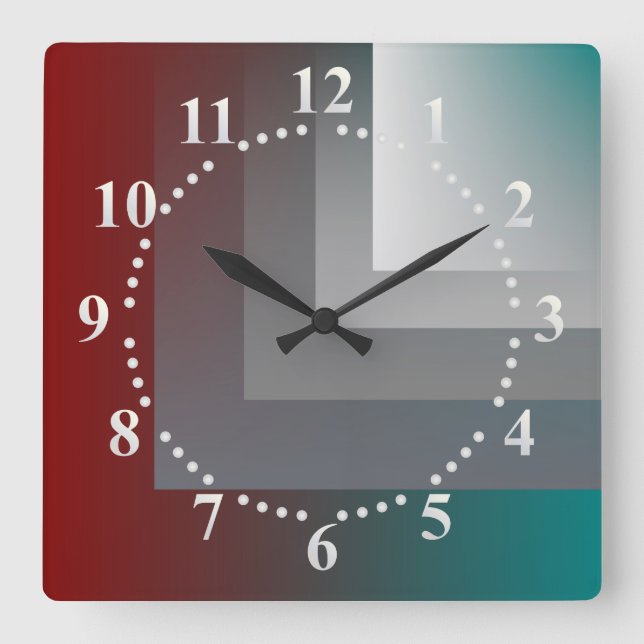 N - teal grey burgundy square wall clock (Front)