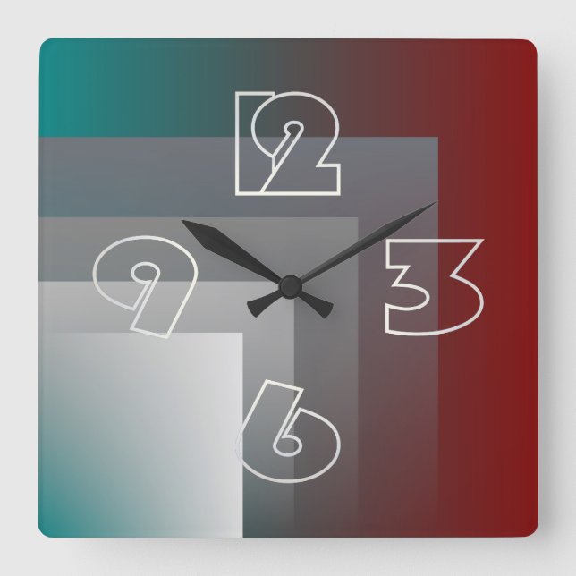 N - teal grey burgundy square wall clock (Front)