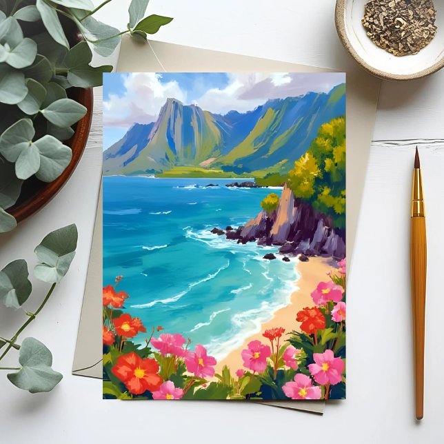 Na Pali Coast Kauai Hawaii Coastline Painting Postcard (Creator Uploaded)