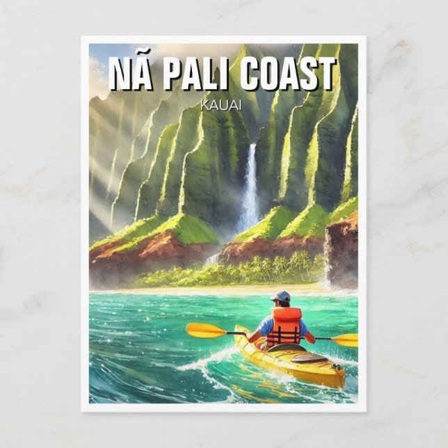 Nā Pali Coast Kauai Hawaii Travel Kayak Postcard (Front)