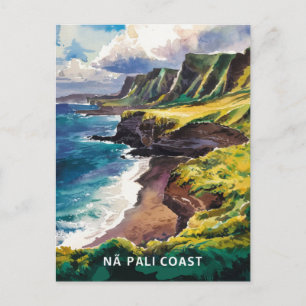Na Pali Coast Kauai, Hawaii Watercolor Painting Postcard